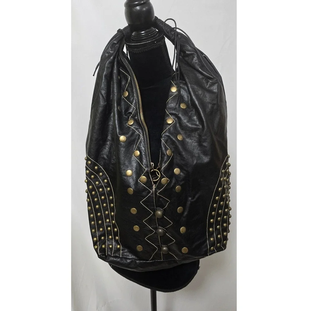 Vtg Y2K Passport Accessories handbag women black studded boho hobo steampunk